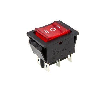 Кнопка KCD4 (250V, 15/30A) широка червона, 3 позиції, 6 контактів 9334 фото
